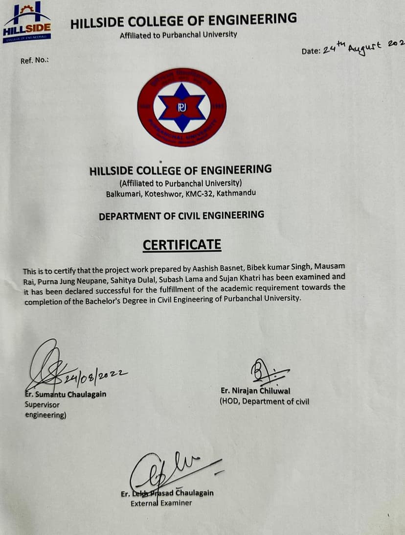 DETAIL ENGINEERING SURVEY, DESIGN AND ESTIMATION OF HILL ROAD FROM THALI- CHANGUNARAYAN ROAD